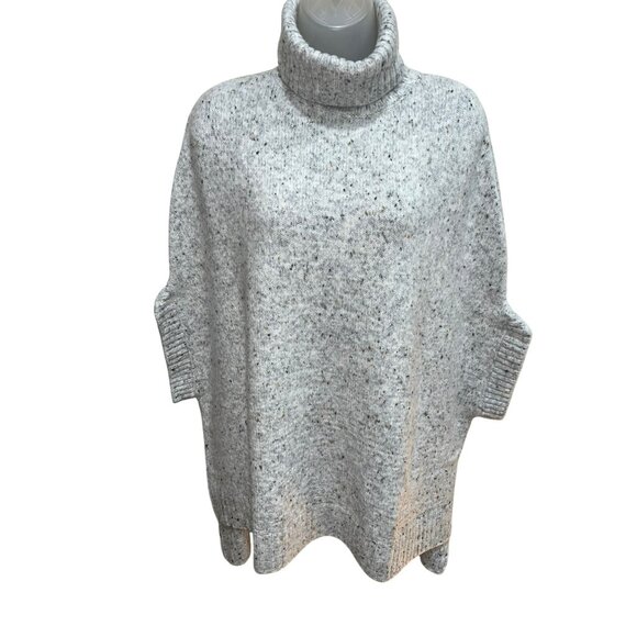 New Bishop + Young SOFT Speckled Gray Knit Poncho Sweater Turtleneck Small - Picture 2 of 11